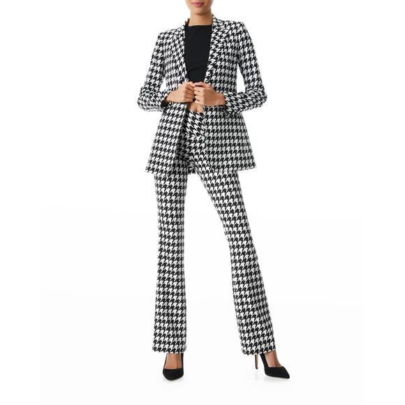 Alice + Olivia Breann Long Fitted Blazer Houndstooth Black White - Picture 5 of 11